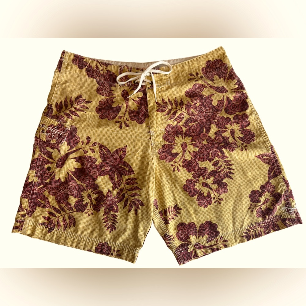 Men's Honolua Yellow Floral Board Shorts Swim Shorts